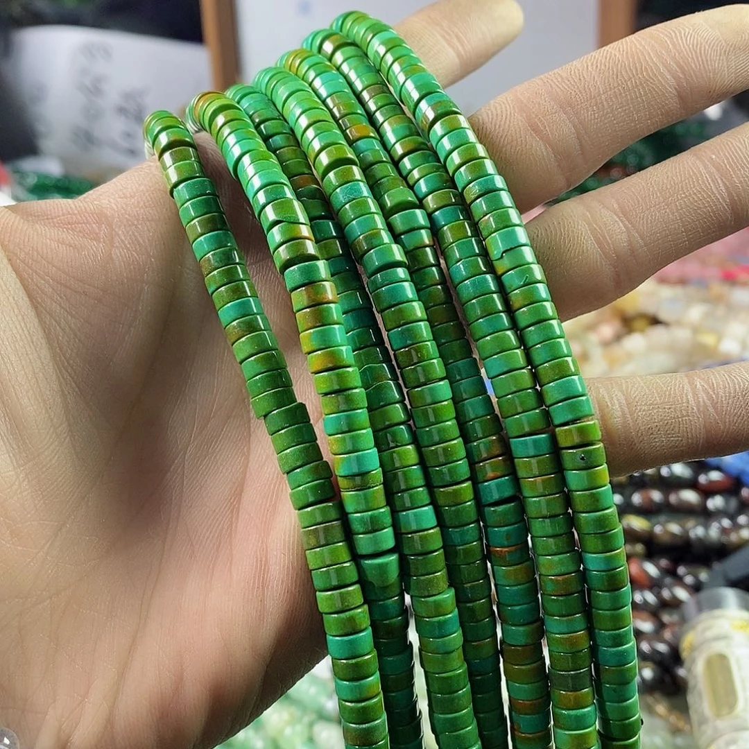 玛瑙/玉髓珠宝半成品合金一条天然3×6mm菜籽绿松石直切