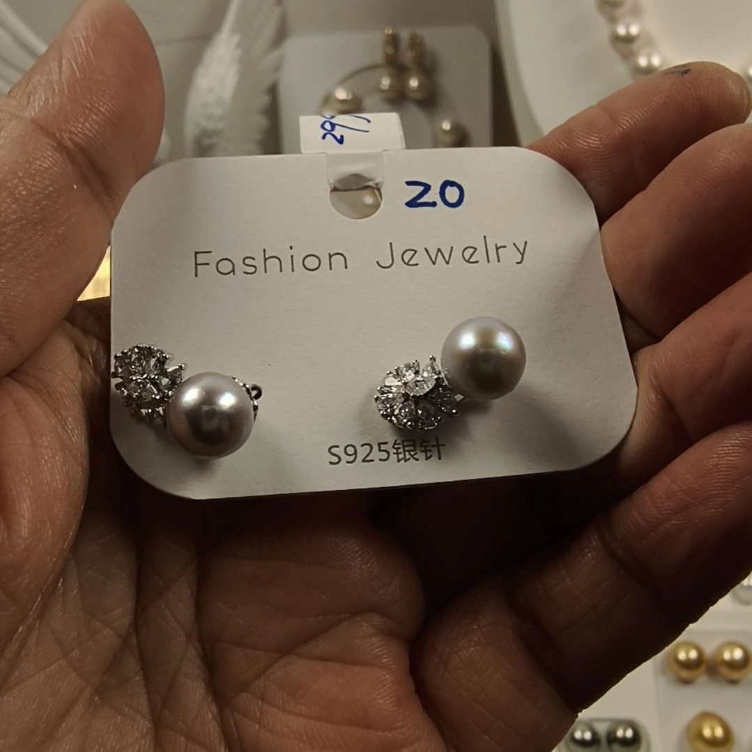海水珍珠耳饰银S925镶嵌