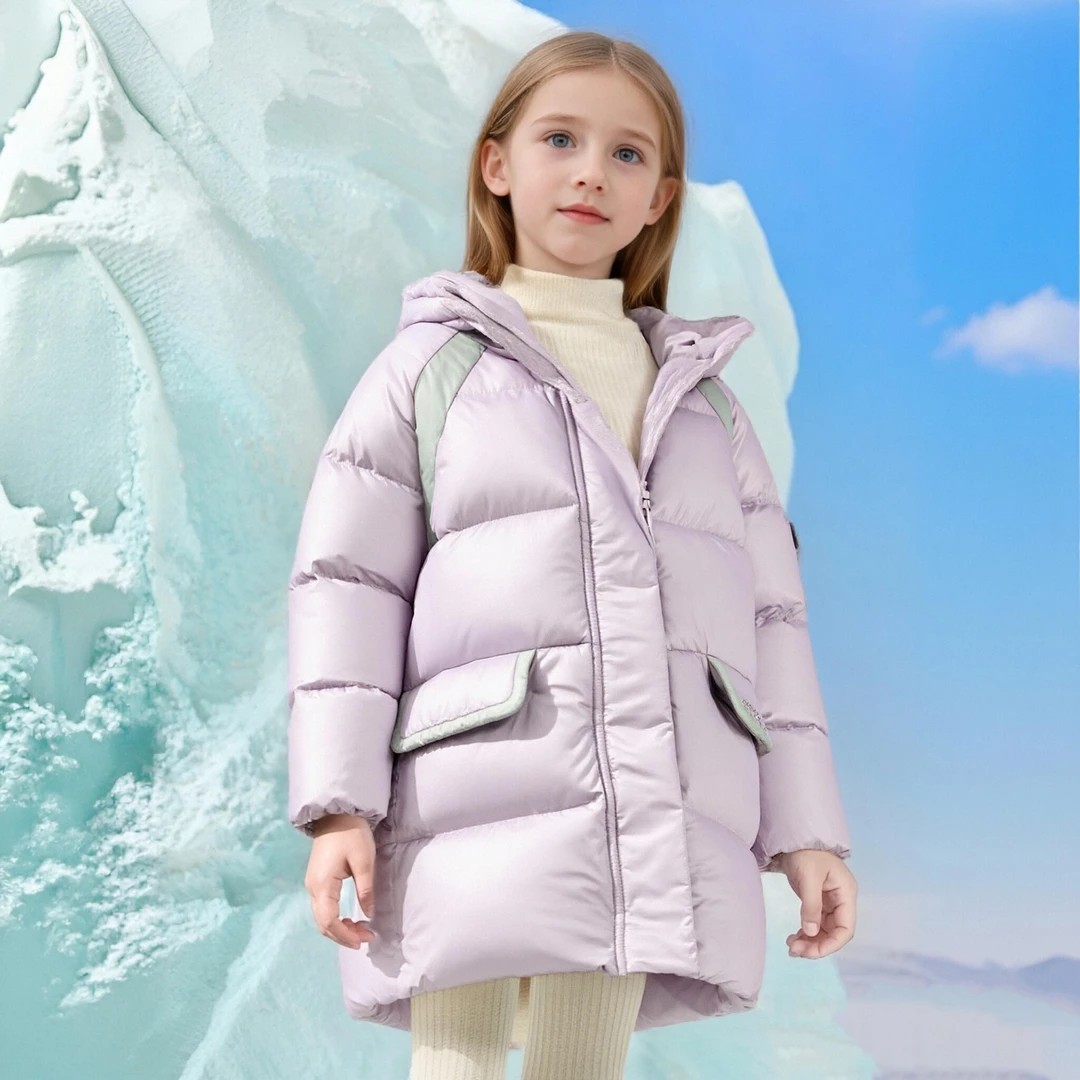 法纳贝儿FO6412807女童羽绒服中长款连帽加厚