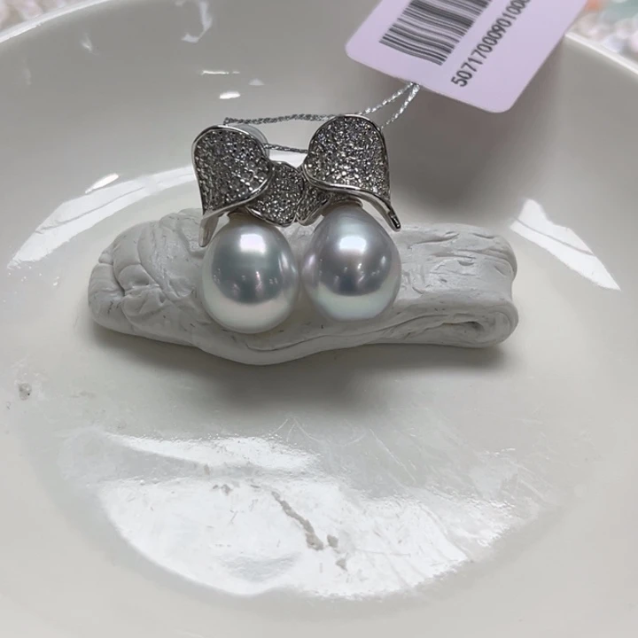 银S925镶嵌耳饰海水珍珠9-10mm68号