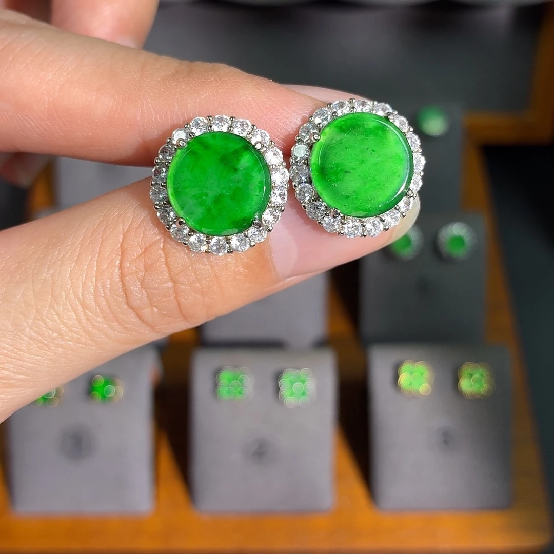 翡翠银S925镶嵌耳饰耳饰