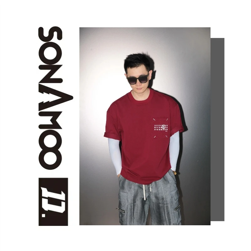 【大璇】轻奢贴袋背标短袖夏季百搭圆领男士T恤透气宽松时尚