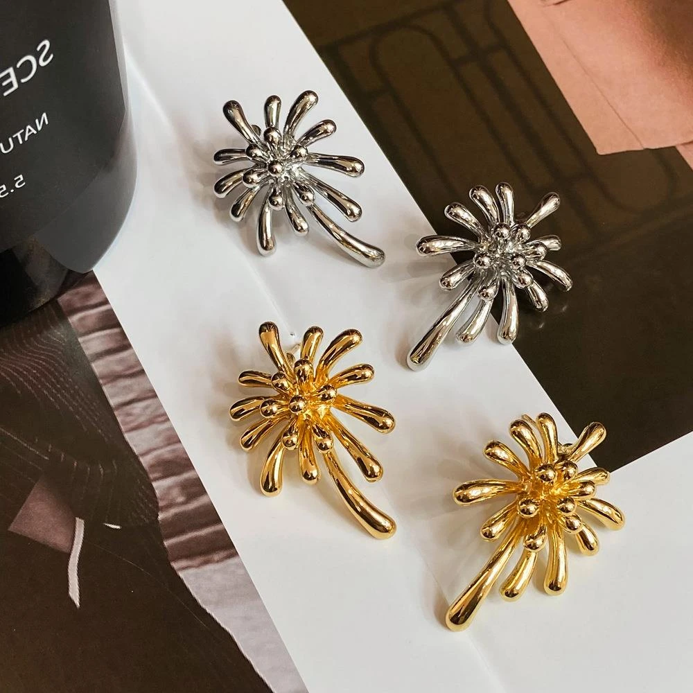 铜合金锆石耳饰 欧美新款夸张爆款烟花设计耳环轻奢气质高级感