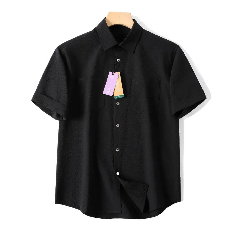 宝丫轻奢 T夏季男士泡泡纱短袖衬衫简约半袖衬衫K1598