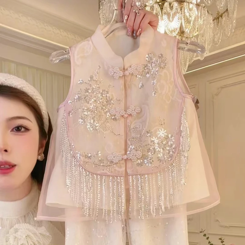 女童国风马甲2025年款衣服儿童女宝新中式精休闲童装套装夏季重工