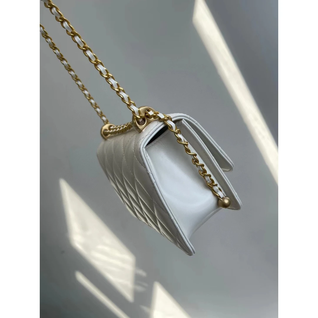 【双金珠一样的包 包 白色轻奢时尚百搭女士复古小众单肩