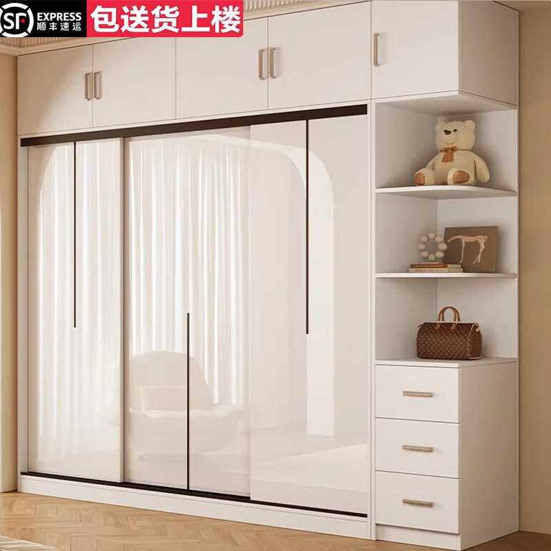 衣柜家用卧室推拉门简易衣柜出租屋收纳储物移门衣橱北欧