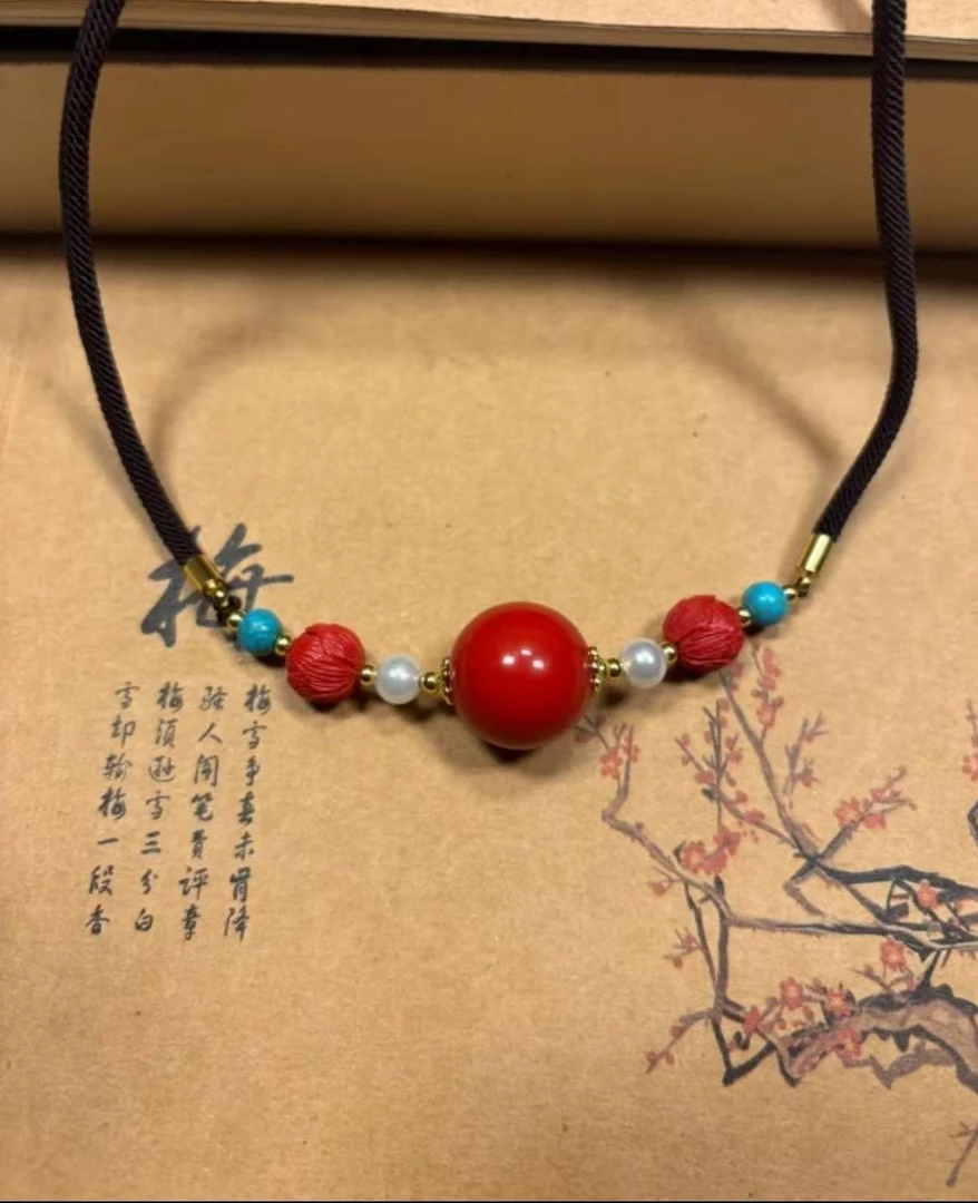 含辰砂工艺品高含量红朱砂转运珠莲花配饰吊坠锁骨项链卡16mm