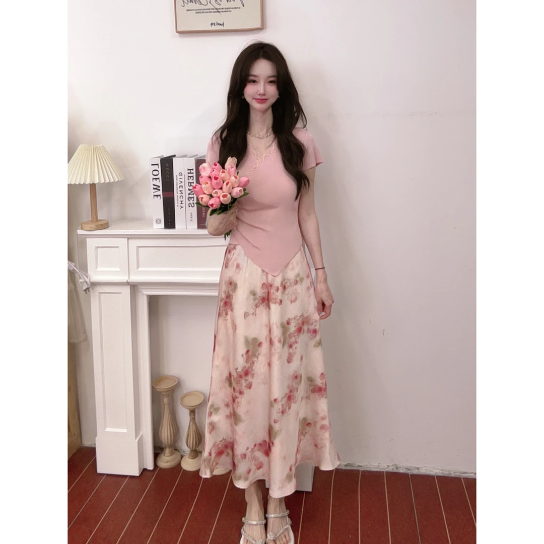 IEF/爱依服2025新款夏季女人味蕾丝交叉设计毛织上下套裙