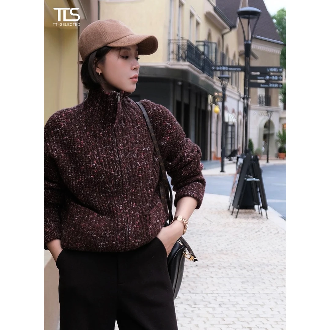 TT【松果】100羊毛重磅进口LP花纱定染针织慵懒气质毛衣开衫MY5248