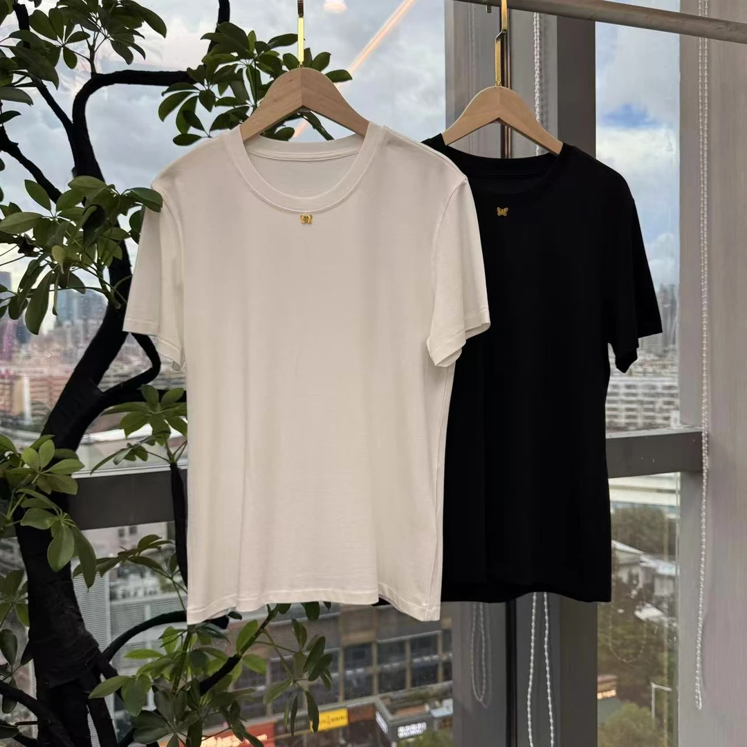 胸前蝴蝶装饰T恤小众设计师高级感气质百搭女装法式宫廷风