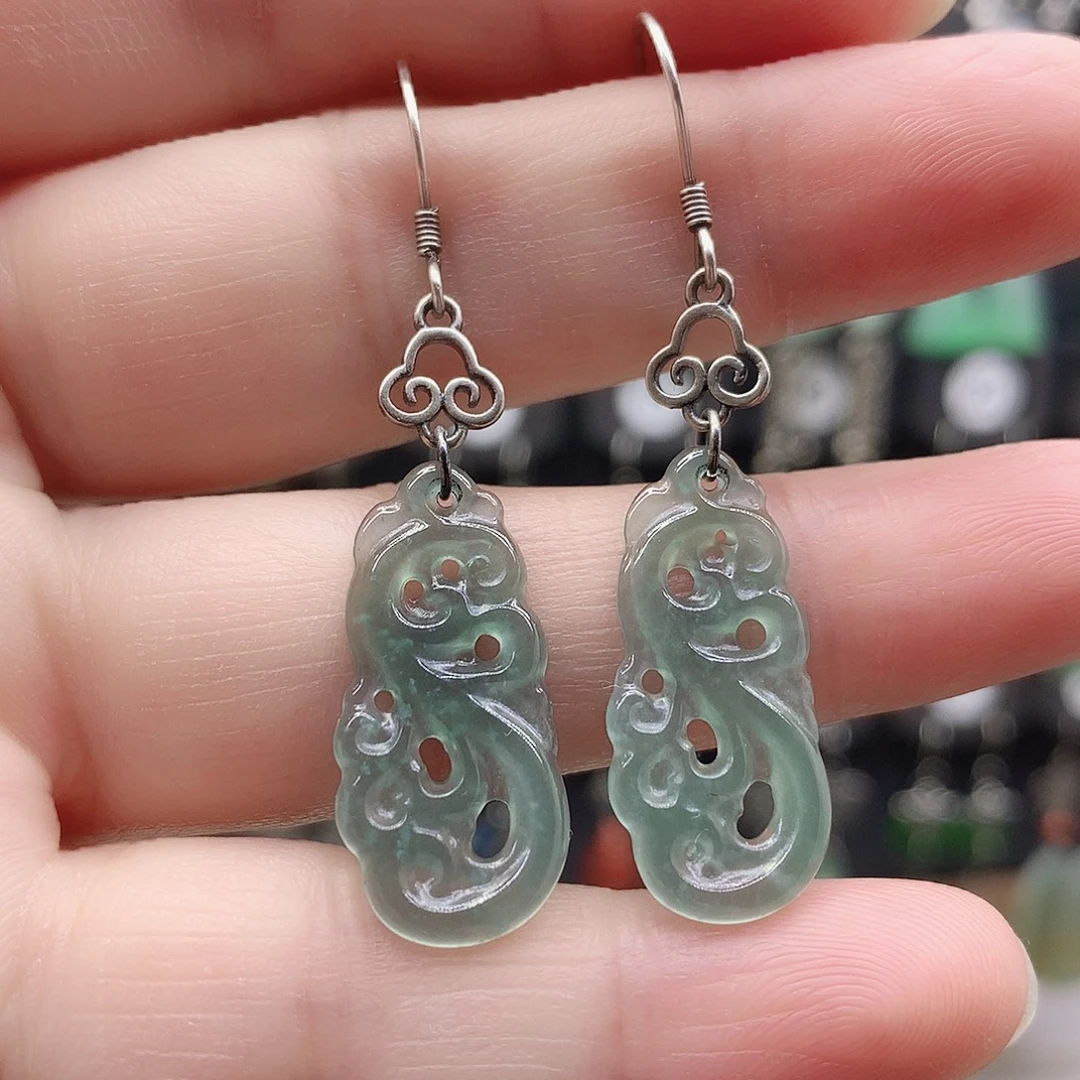 翡翠银S925镶嵌耳饰