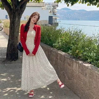 法式白色波点吊带连衣裙女2025夏季新款开春穿搭海边度假吊带长裙