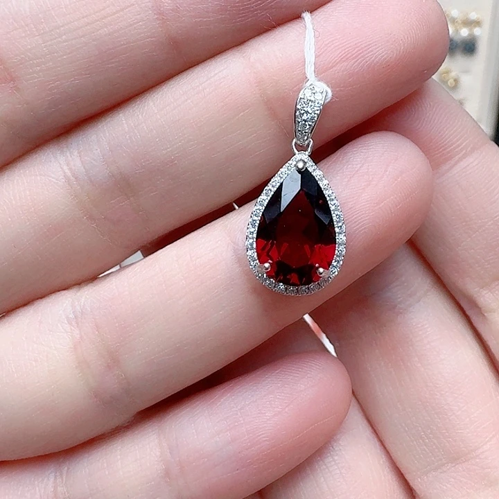 石榴石吊坠(不含链)银S925镶嵌吊坠