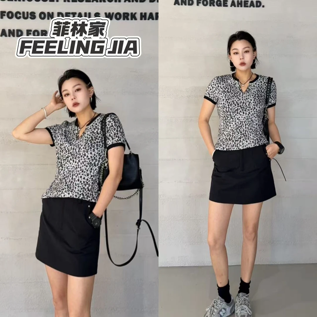 菲林家FL 67512【迷恋巴黎】 高级感开领豹纹T