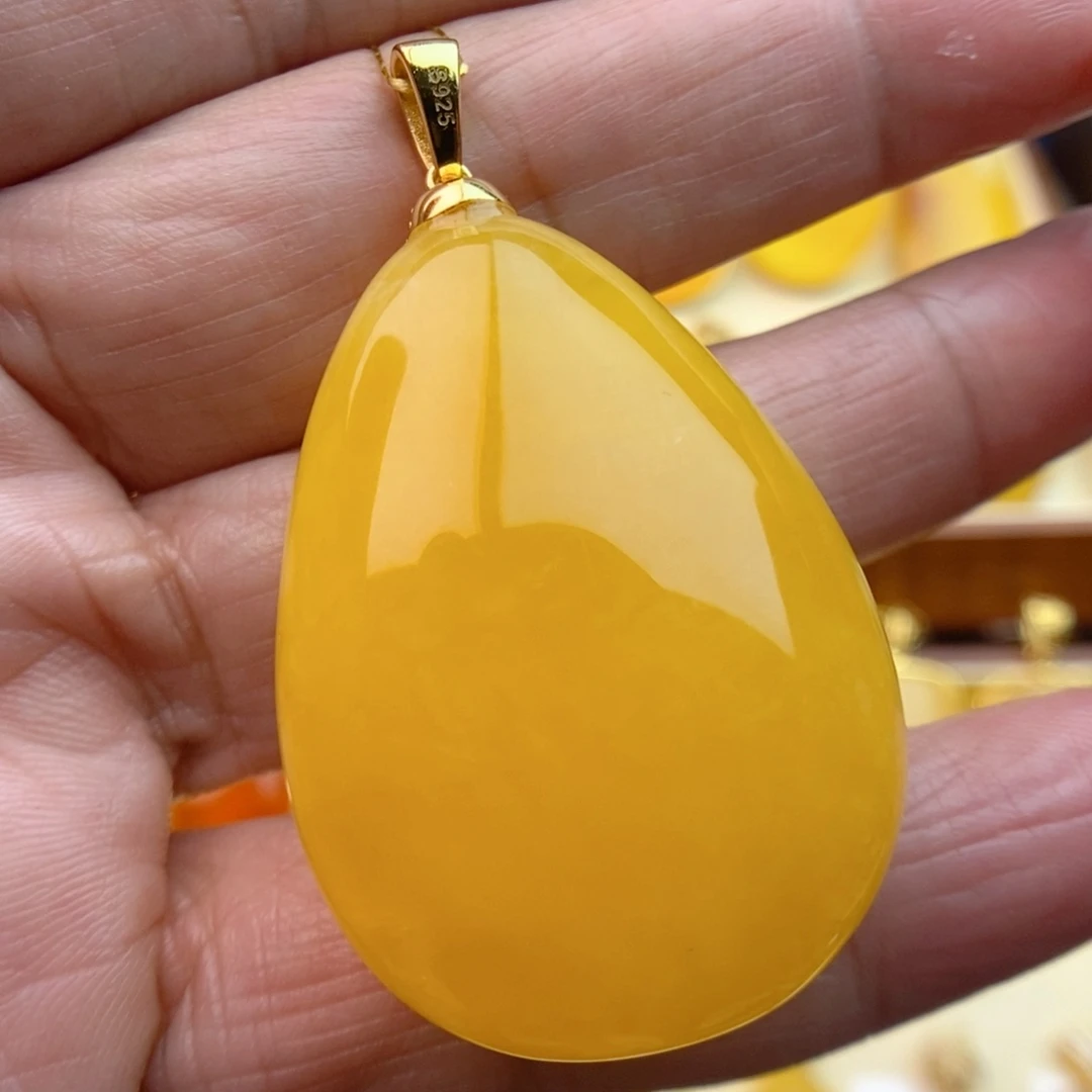 琥珀颈饰银S925镀金镶嵌