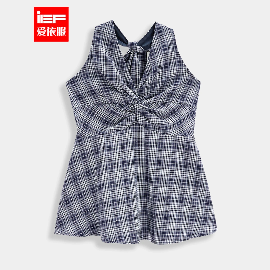 IEF/爱依服2025夏季新款美式性感小女人气质格子显瘦系带背心上衣
