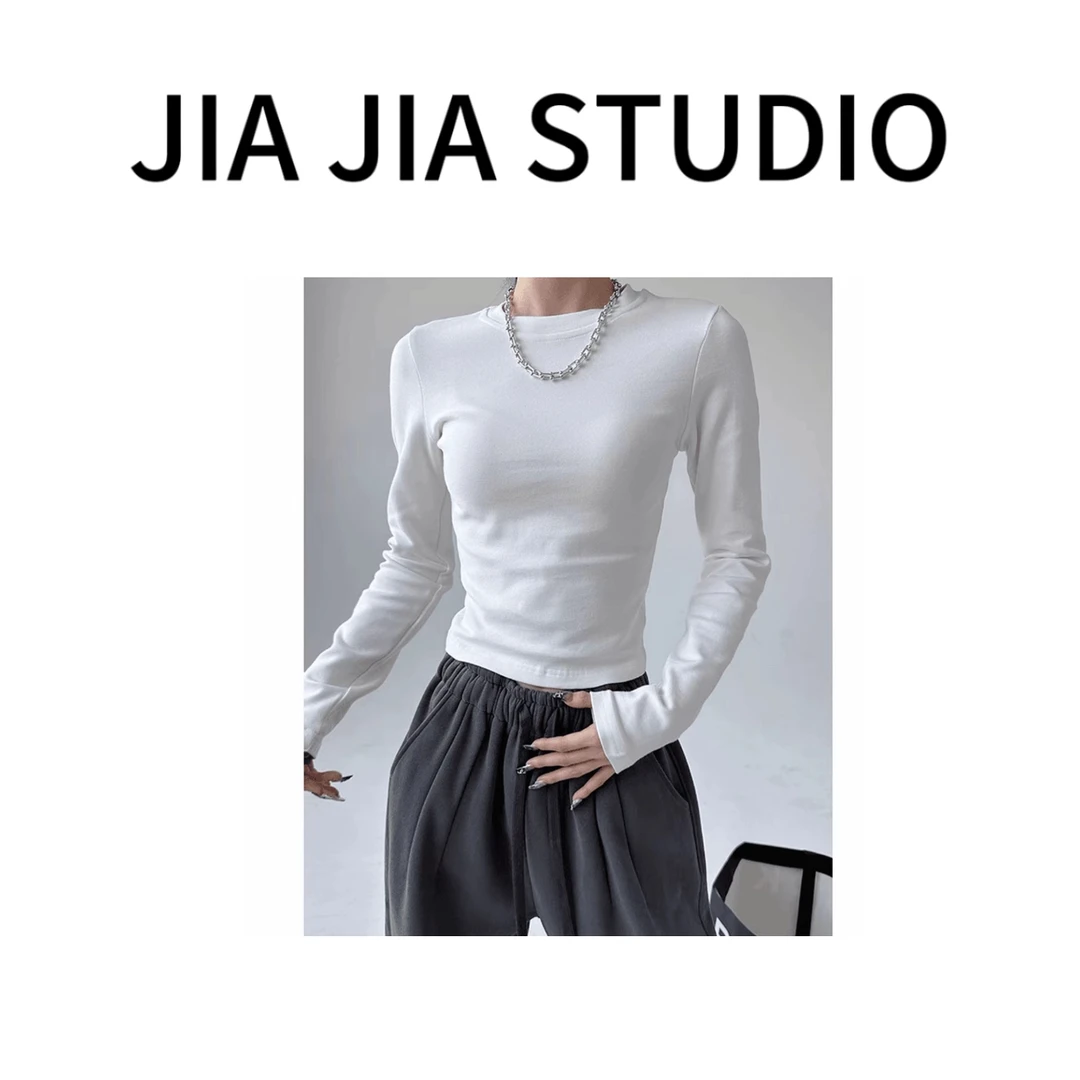 嘉嘉推荐#2208【冬季 小拉绒】圆领修身百搭短款打底衫