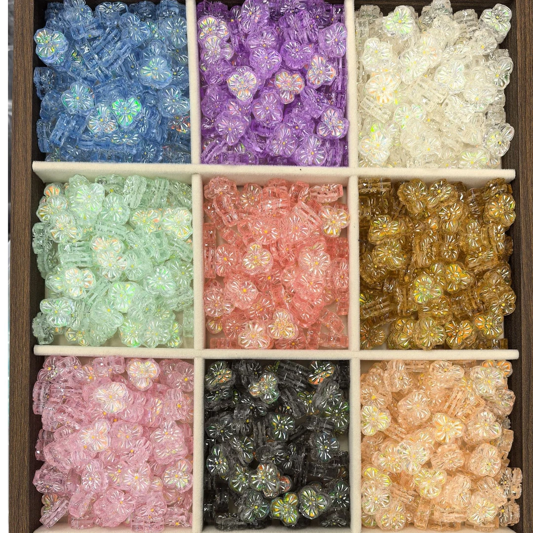 DIY饰品配饰 韩国胶定制珠 F某捷 “三叉花“ 通孔散珠 手作材料