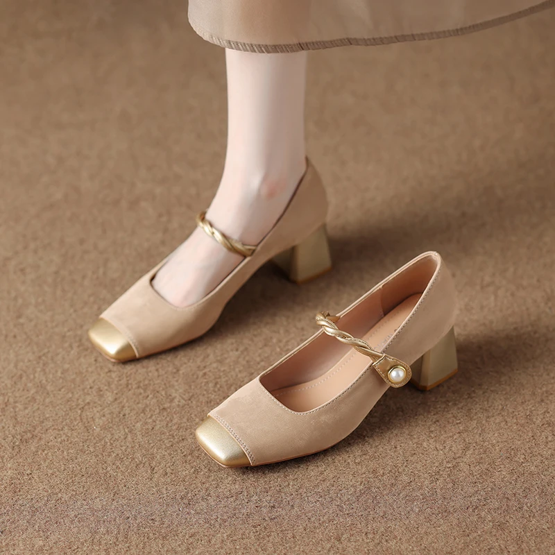 木木9838气质浅口高跟鞋春秋方头温柔玛丽珍配裙子法式百搭单鞋