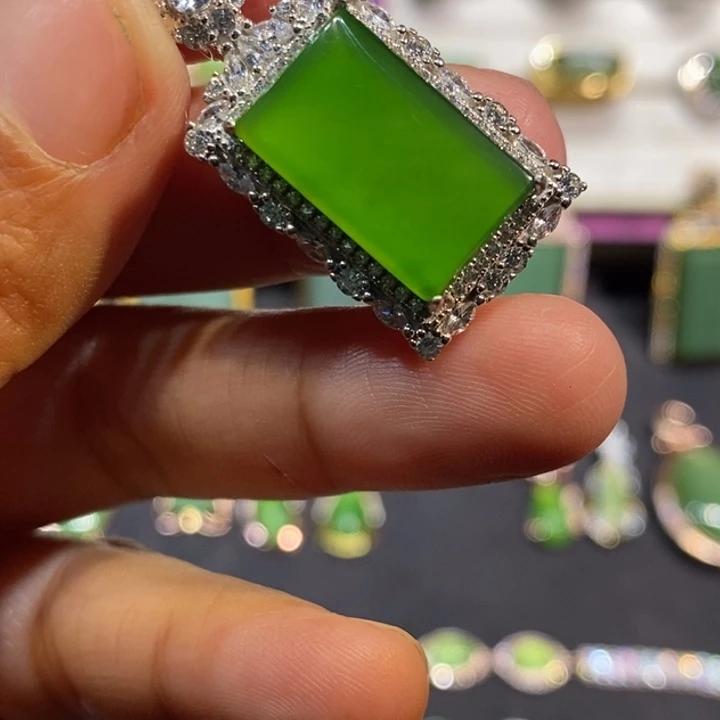 和田玉（碧玉）银S925镶嵌颈饰