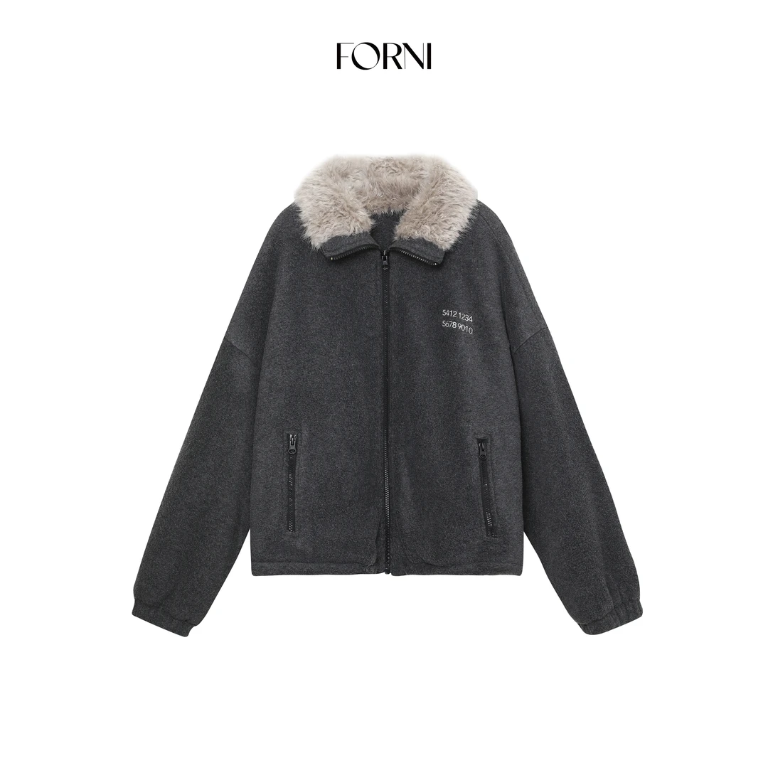 FORNI 经典款m家 拼接毛领摇粒绒夹克宽松廓形休闲外套