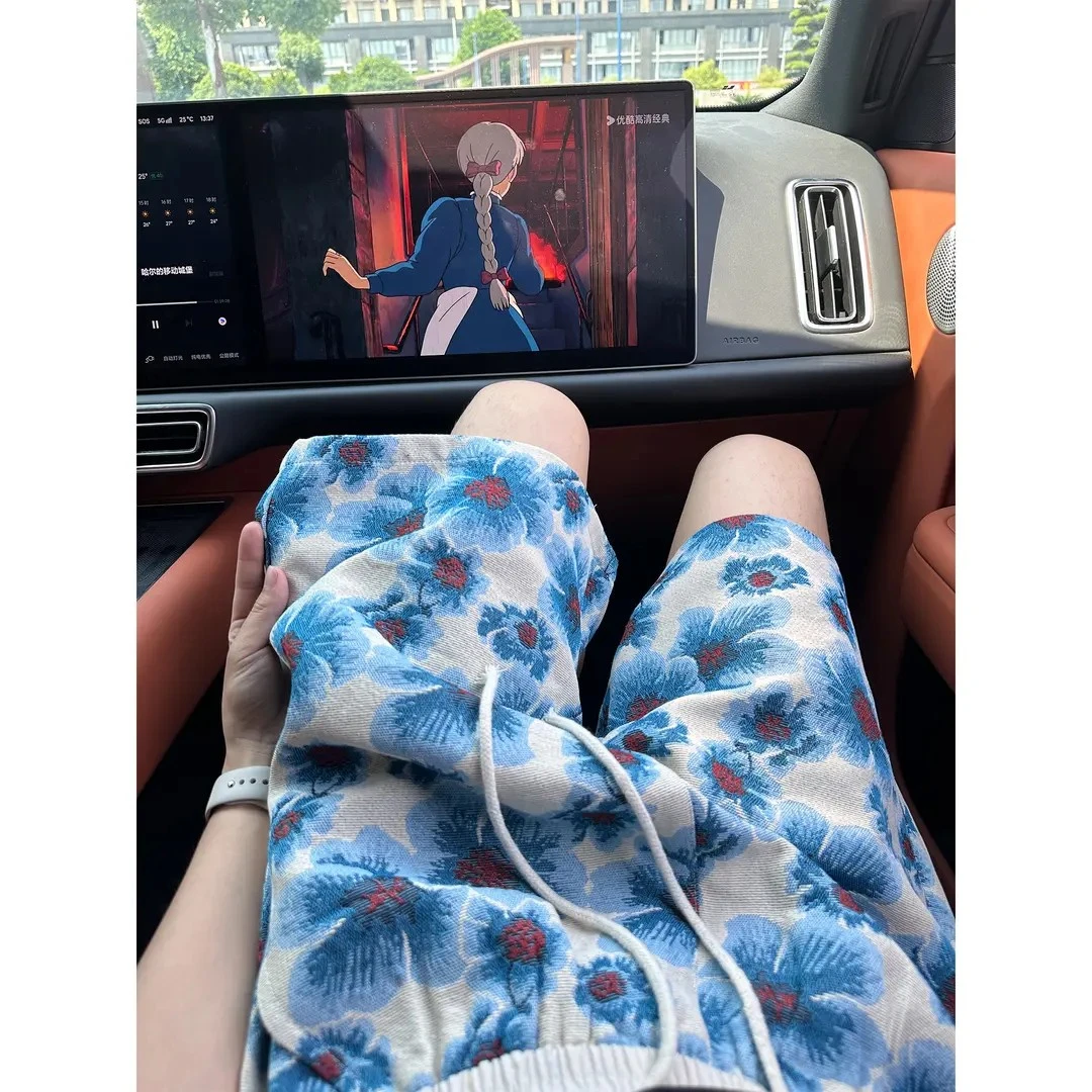 海岛风蓝色小花短裤男款夏季度假夏威夷沙滩裤子休闲宽松五分裤潮