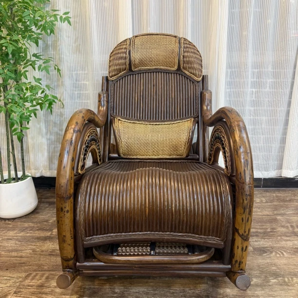 藤缘居-高定版原藤老料藤编摇椅阳台休闲懒人躺椅家用椅子