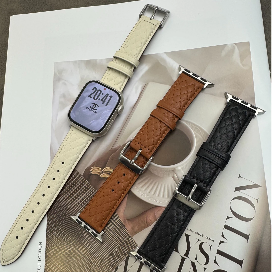 Colin 菱格纹真皮小香风手表带适用于 iwatch1-10代 SE/Ultra