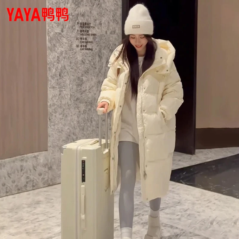 鸭鸭长款女士羽绒服冬季2024休闲宽松连帽韩版外套YE3B633711D