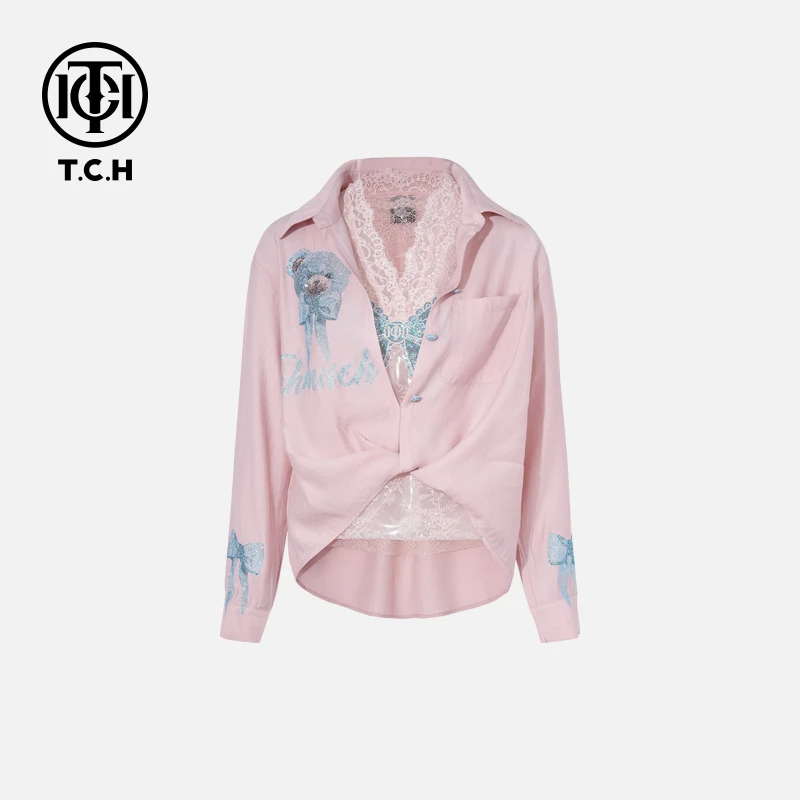 TCH烫钻工艺小熊时尚休闲舒适潮流套装女T75A07E5032轻奢tch