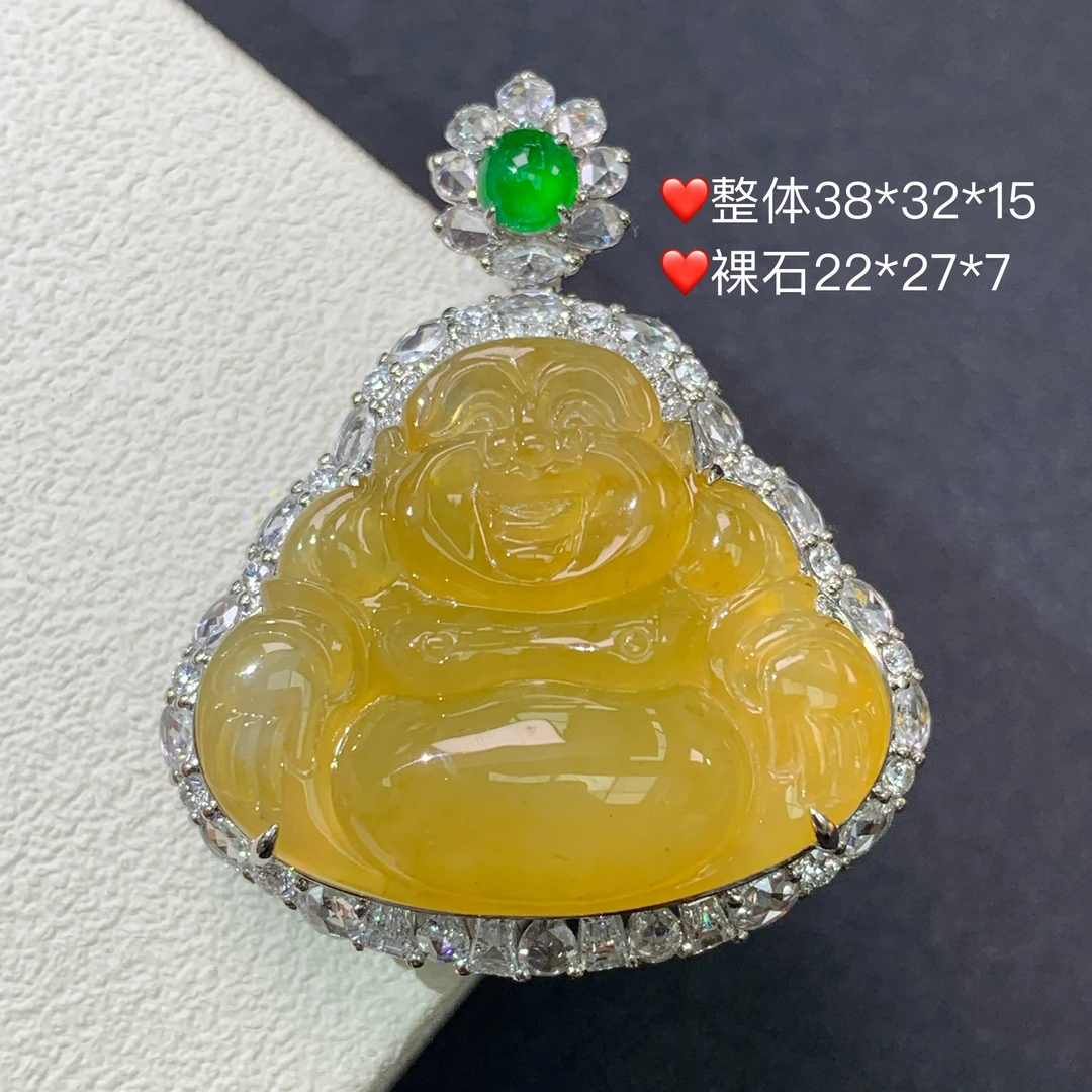 新品推荐·18K金冰种起胶黄翡佛冰糖黄缅A翡翠玉石吊坠气质精致