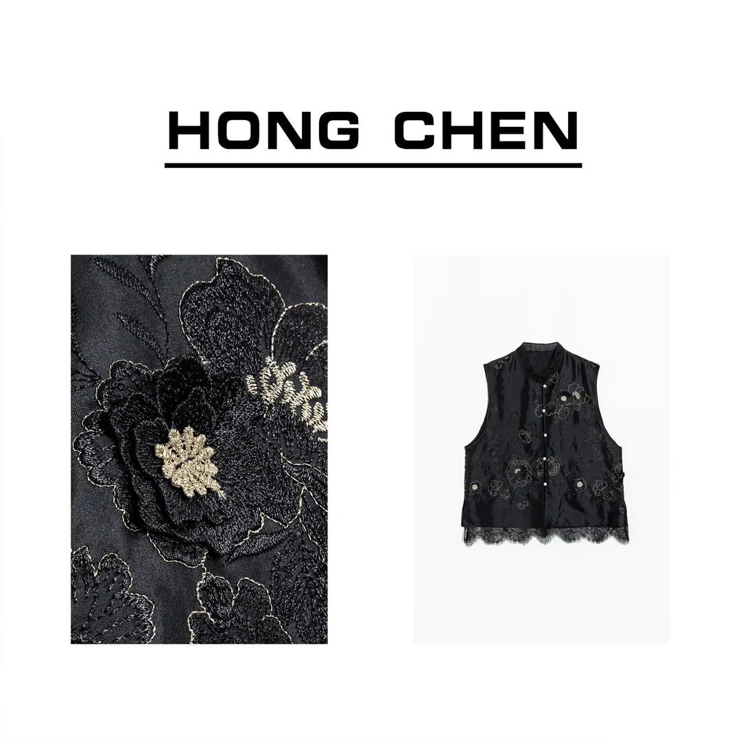 【虹辰】高端桑蚕丝刺绣气质马夹高级感欧根纱时尚优雅贵气-HC1178