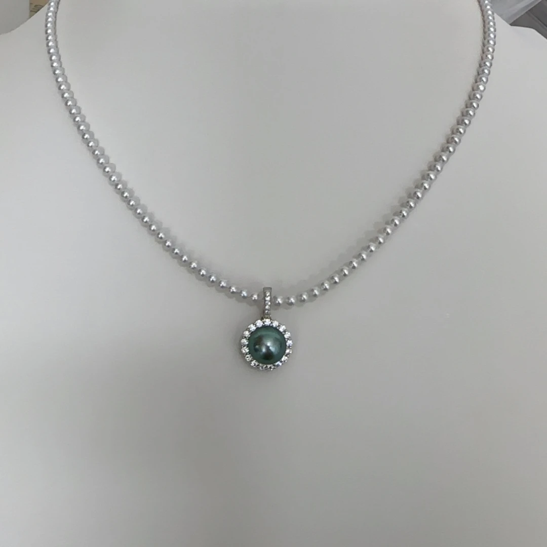 项链银S925镶嵌淡水珍珠吊坠海水 串链淡水