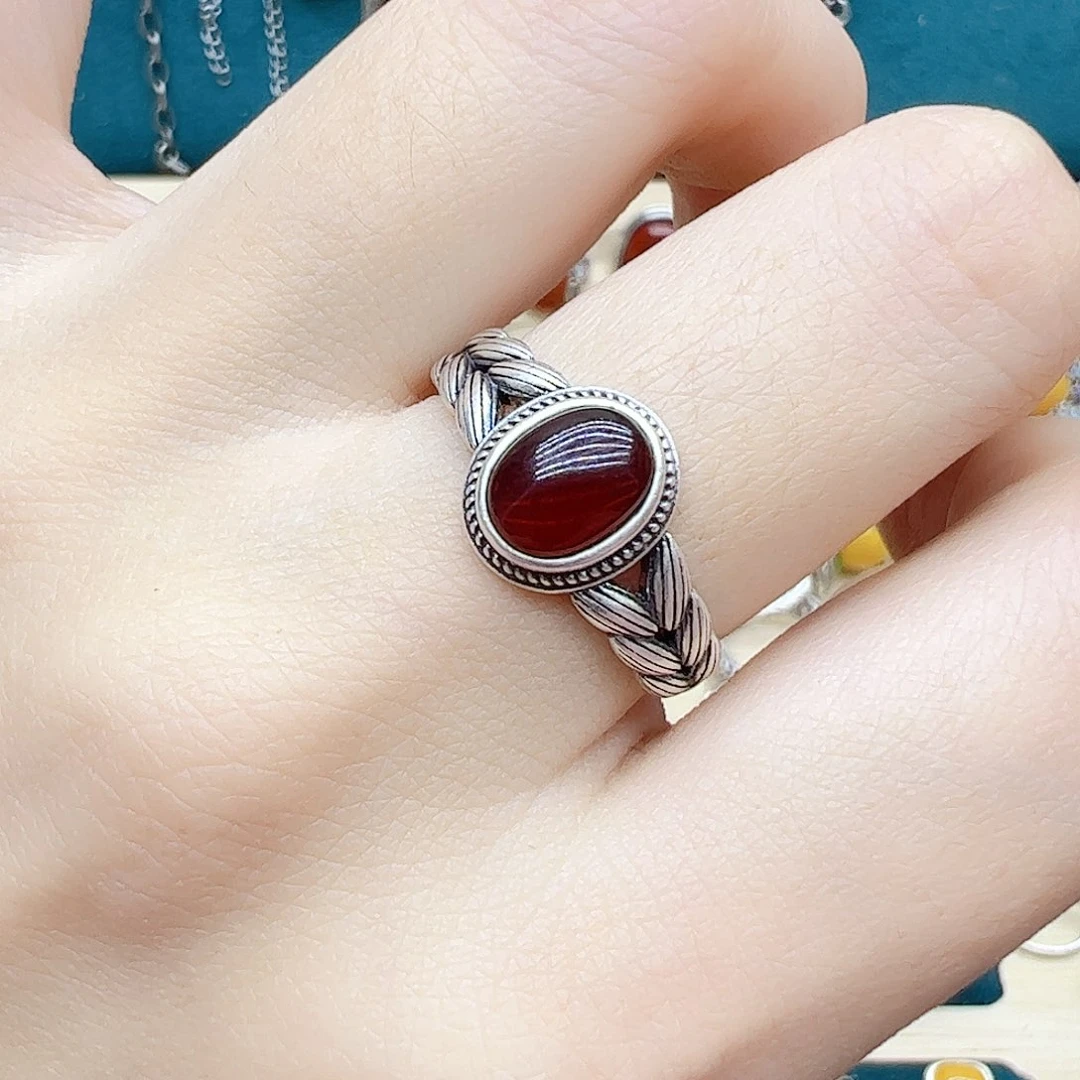 血珀戒指银S925镶嵌天然