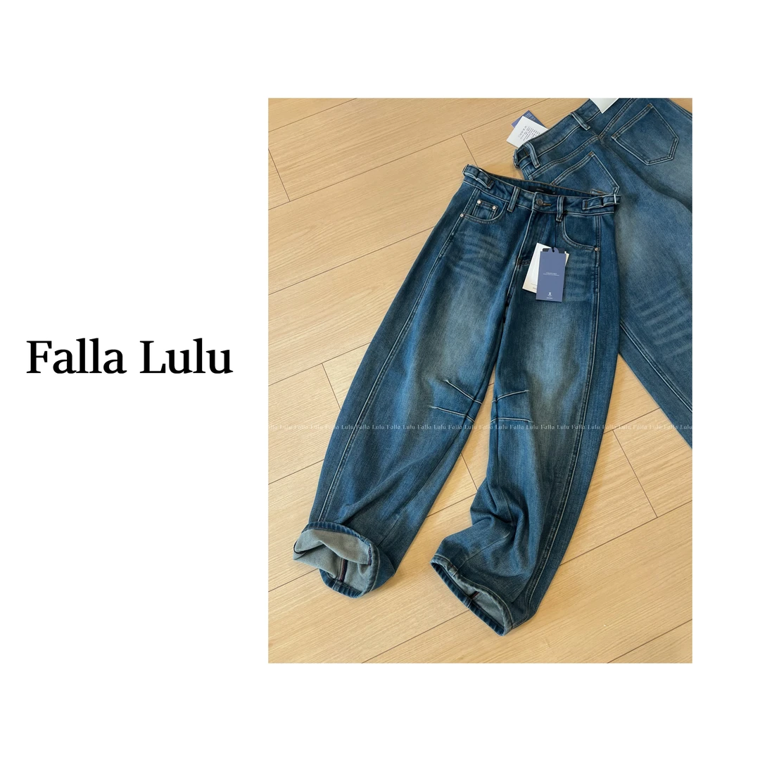 【英子家】修容牛仔~加绒捏褶 | 体感满分小弯刀调节牛仔裤 A6041