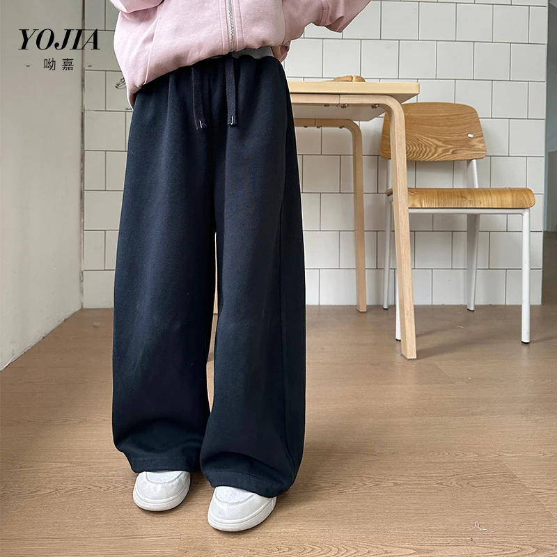 YOJIA女童卫裤春装2025新款宽松休闲童装阔腿裤儿童春季薄款裤子