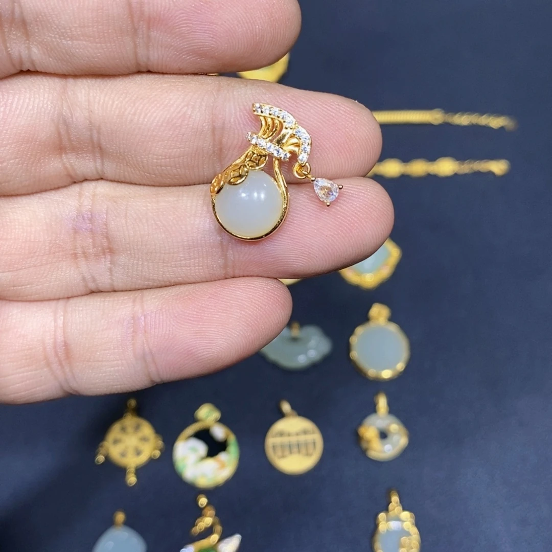 和田玉银S925镀金镶嵌颈饰