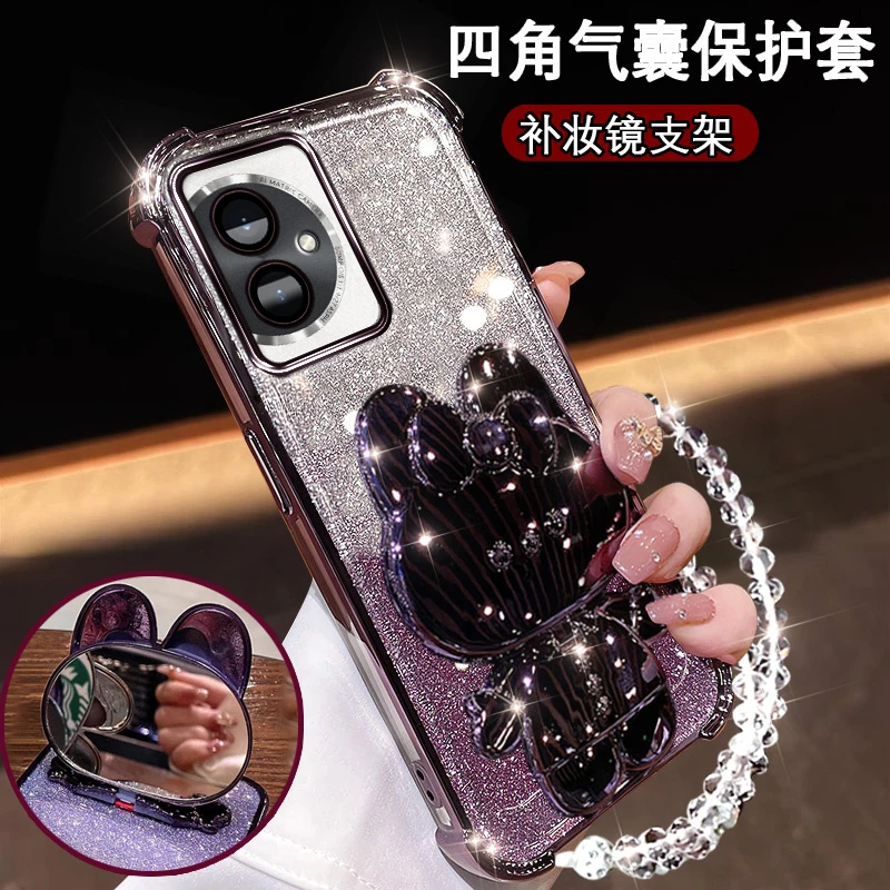 适用荣耀100手机壳曲屏镜头膜MAA-AN00可爱兔子镜支架HONOR100软