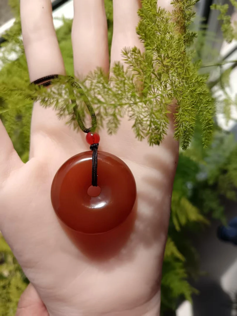 岫玉辽阳红平安扣男女同款长31.8㎜