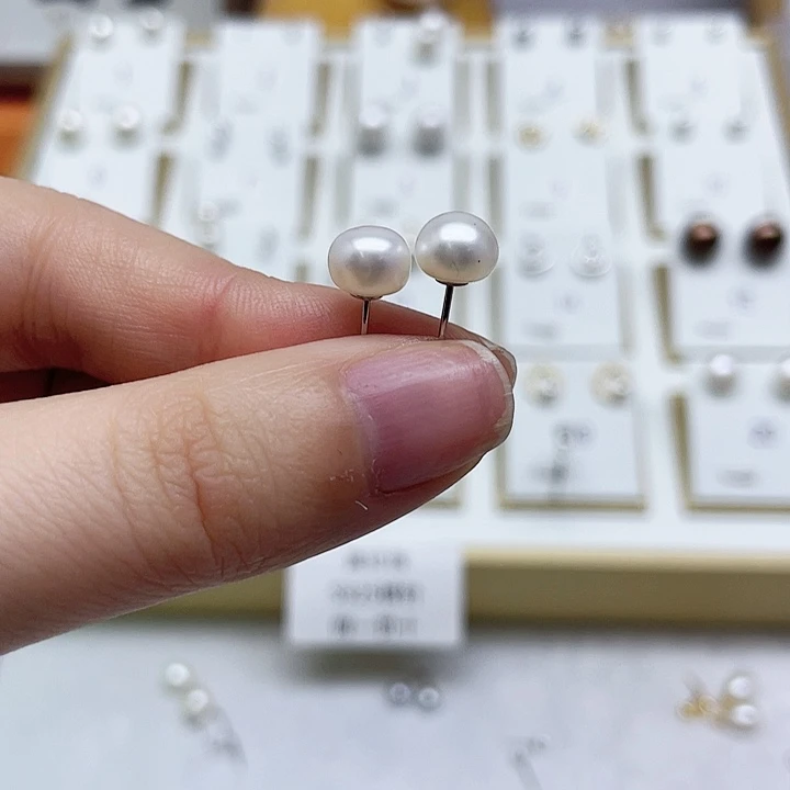 淡水珍珠耳饰银S925镶嵌河*游