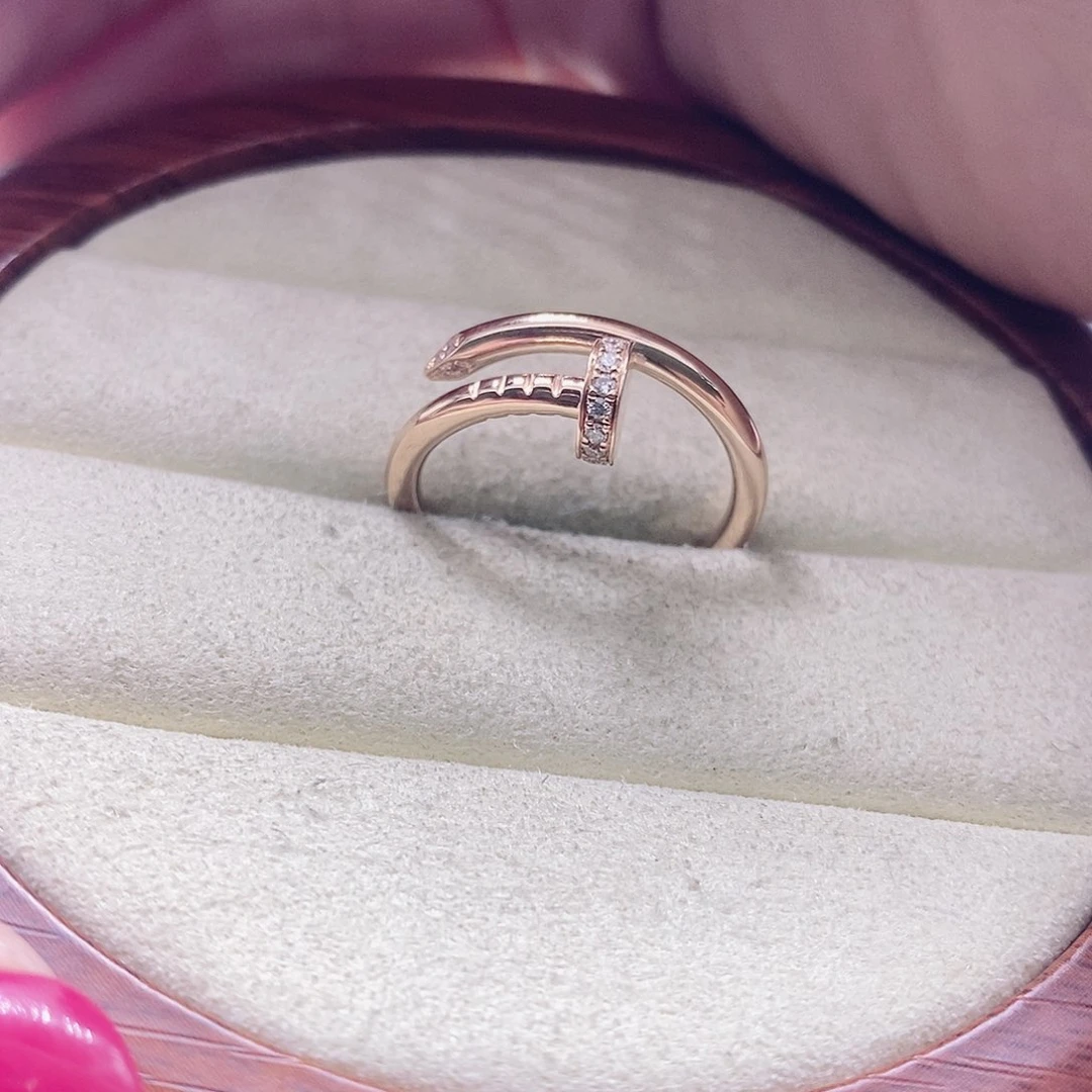 钻石戒指/指环18K金镶嵌钉子头尾钻窄k玫14