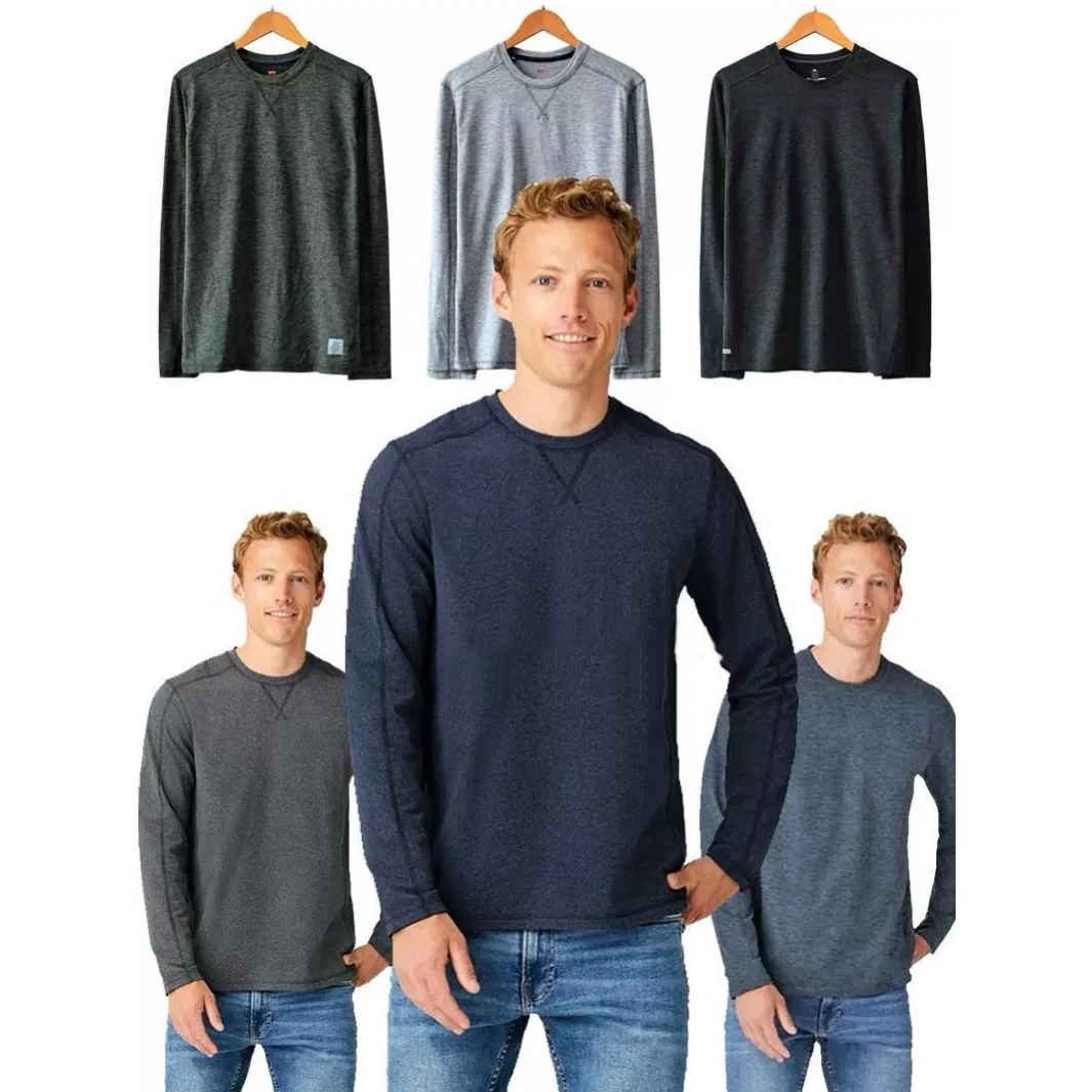 运动百搭圆领加绒男士T恤长袖简欧风0403