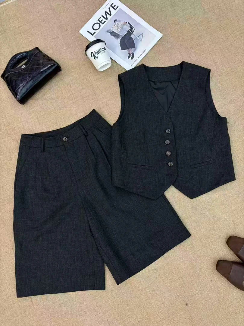 【锦衣服饰】X MD 2518欧货无袖马甲阔腿中裤两件套