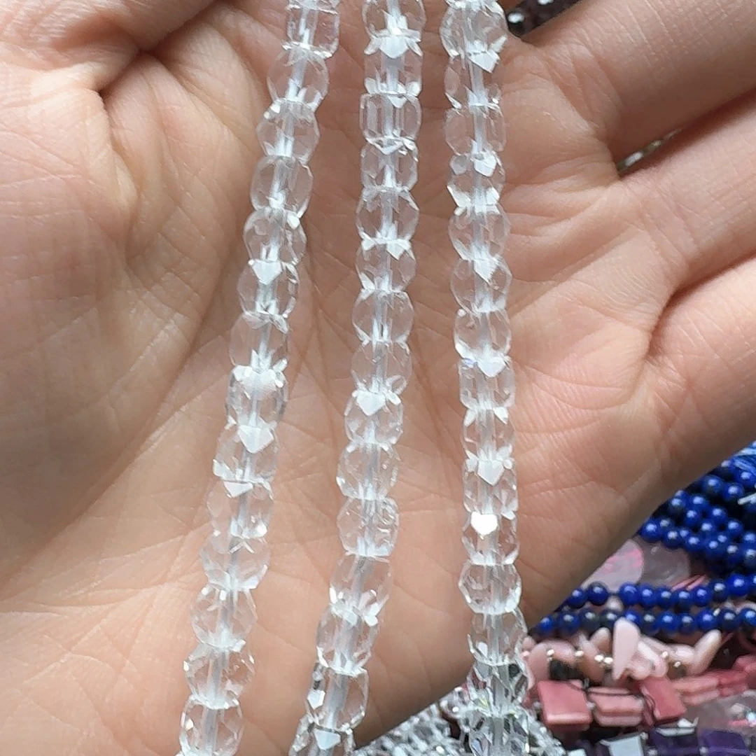 葡萄石未镶嵌珠宝半成品一条6mm白水 晶方糖