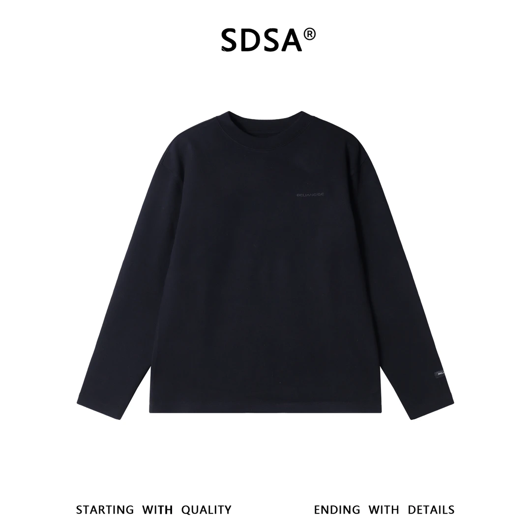 SDSA男士秋冬新款痞帅男装美式潮牌刺绣字母圆领长袖T恤百搭时尚