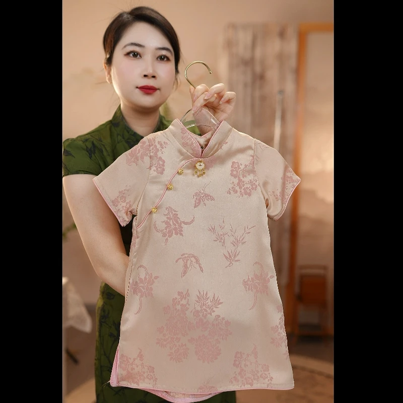 F粉竹蓝竹旗袍#女童夏季汉元素儿童背心裙女童夏款古风中式旗袍