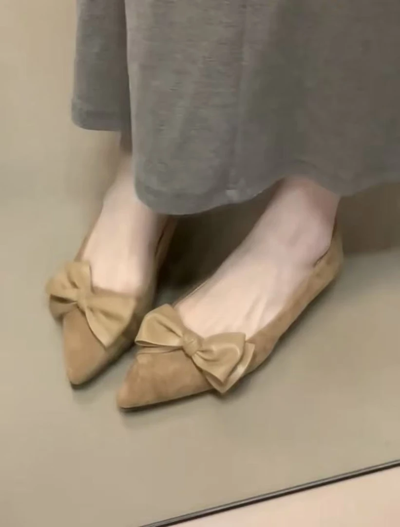 CX-6615-7时尚2025简约气质尖头浅口一脚蹬平底鞋蝴蝶结法式单鞋