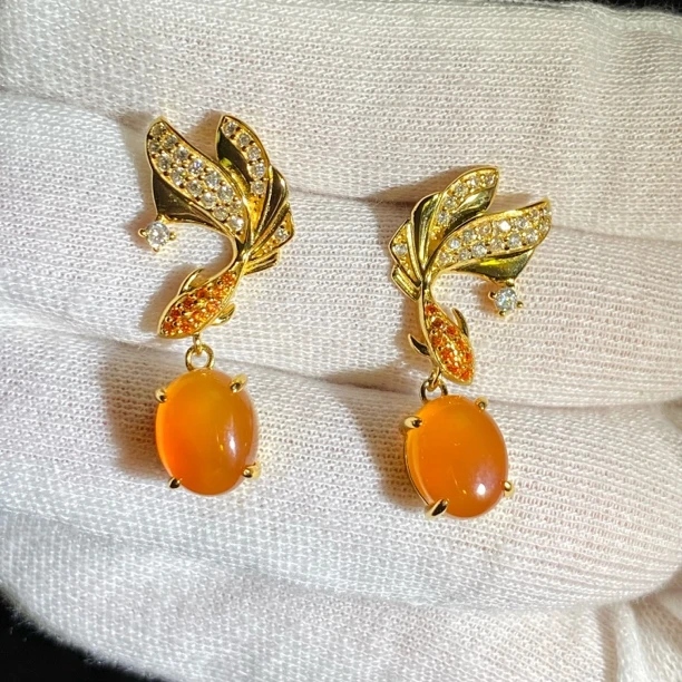 【瑾季】白冰玛瑙锦鲤耳坠/耳钉/S925银/多样性发货