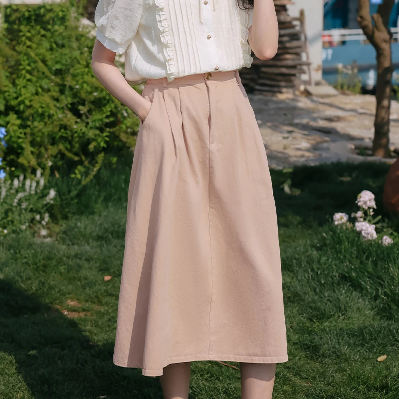 【618】慕兔复古气质半身裙女2025春款小个子高腰中长款a字裙